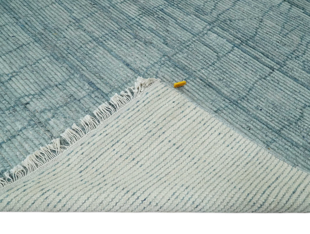 Hand Knotted Silver and Blue Modern Trellis Moroccan Rug Made with Blended Wool 5x8, 8x10 and 9x12 | UL43 - The Rug Decor
