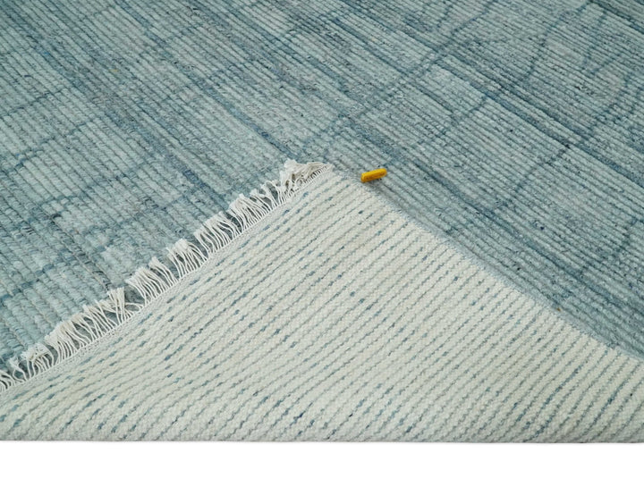 Hand Knotted Silver and Blue Modern Trellis Moroccan Rug Made with Blended Wool 5x8, 8x10 and 9x12 | UL43 - The Rug Decor