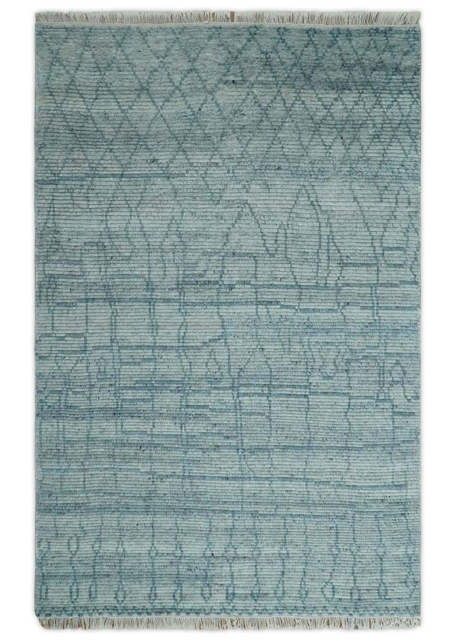 Hand Knotted Silver and Blue Modern Trellis Moroccan Rug Made with Blended Wool 5x8, 8x10 and 9x12 | UL43 - The Rug Decor