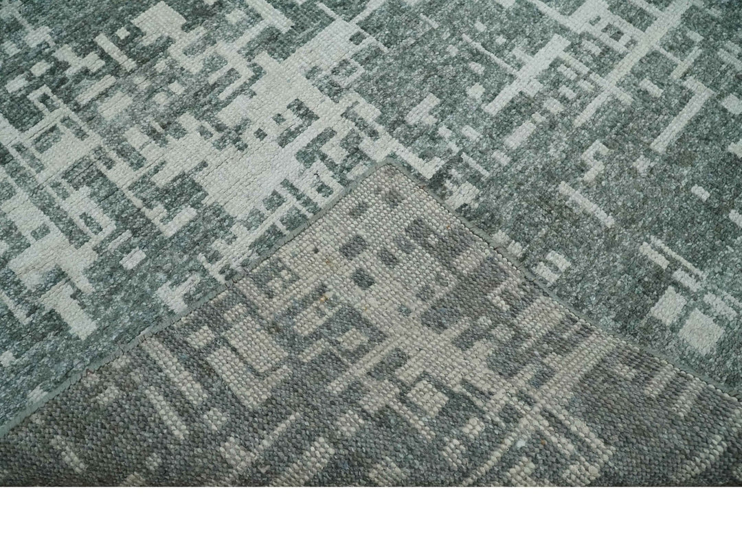 Hand Knotted Silver and Gray 5x8 Modern Abstract Contemporary Recycled Silk Area Rug - The Rug Decor