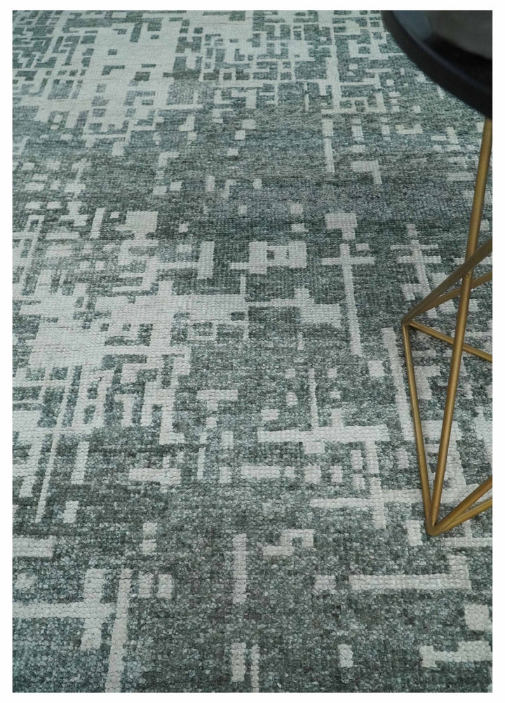 Hand Knotted Silver and Gray 5x8 Modern Abstract Contemporary Recycled Silk Area Rug - The Rug Decor