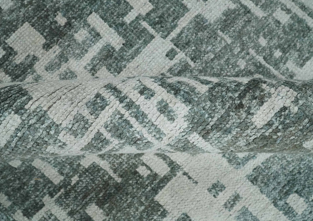 Hand Knotted Silver and Gray 5x8 Modern Abstract Contemporary Recycled Silk Area Rug - The Rug Decor