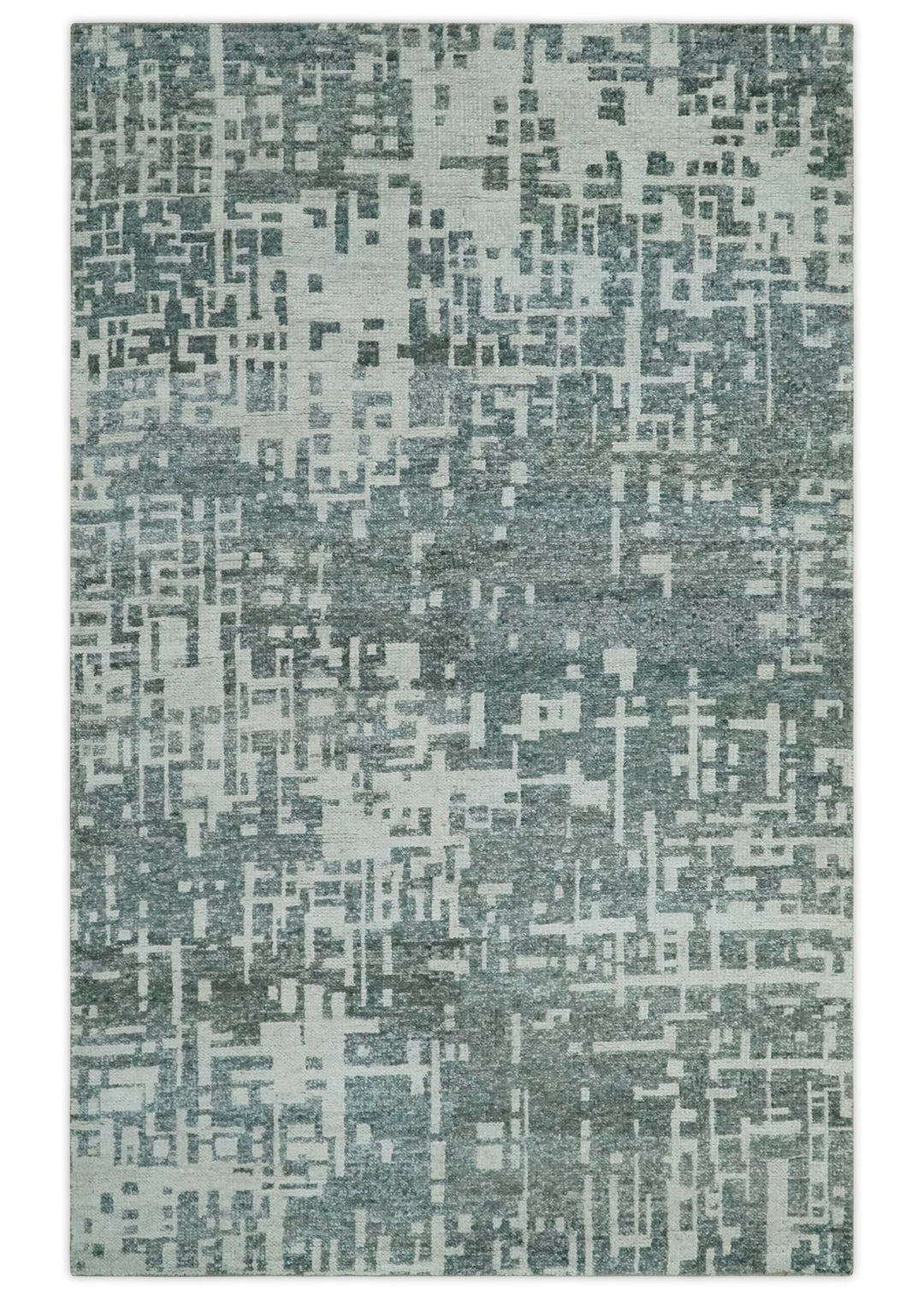 Hand Knotted Silver and Gray 5x8 Modern Abstract Contemporary Recycled Silk Area Rug - The Rug Decor