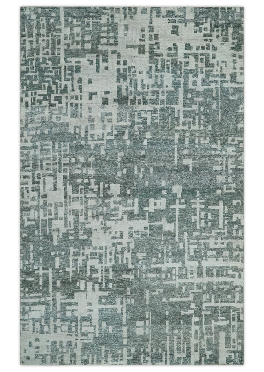Hand Knotted Silver and Gray 5x8 Modern Abstract Contemporary Recycled Silk Area Rug - The Rug Decor