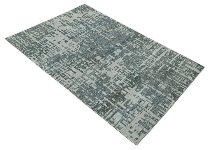 Hand Knotted Silver and Gray 5x8 Modern Abstract Contemporary Recycled Silk Area Rug - The Rug Decor