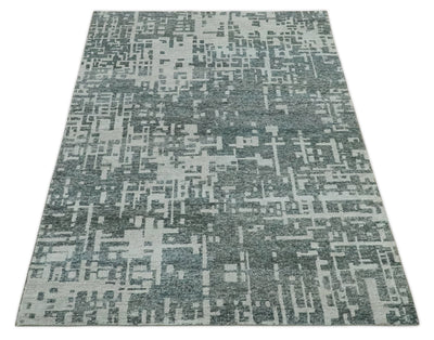 Hand Knotted Silver and Gray 5x8 Modern Abstract Contemporary Recycled Silk Area Rug - The Rug Decor