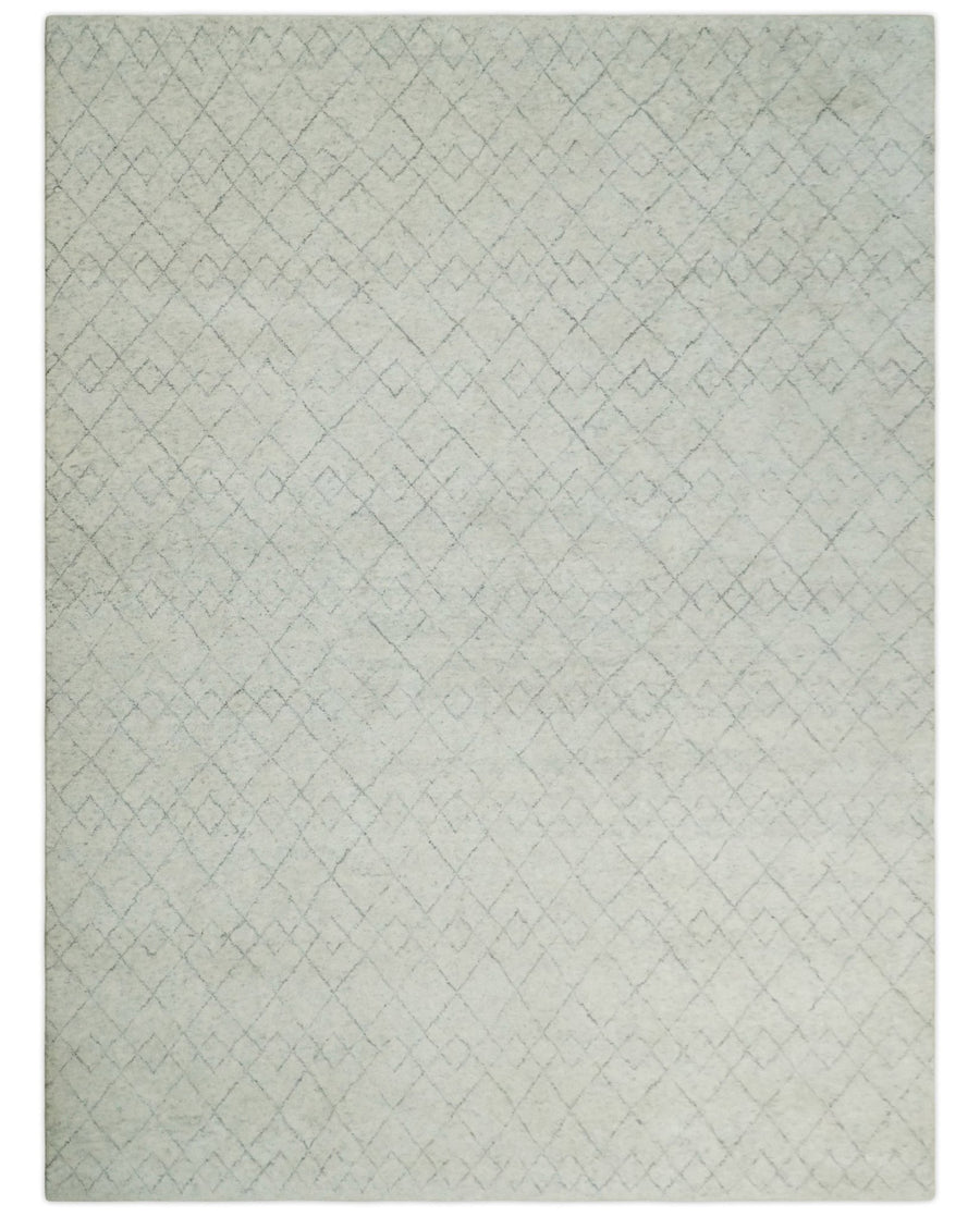 Hand Knotted Silver and Gray 9x12 Trellis Moroccan Rug Made with Fine Wool | TRDCP638912 - The Rug Decor
