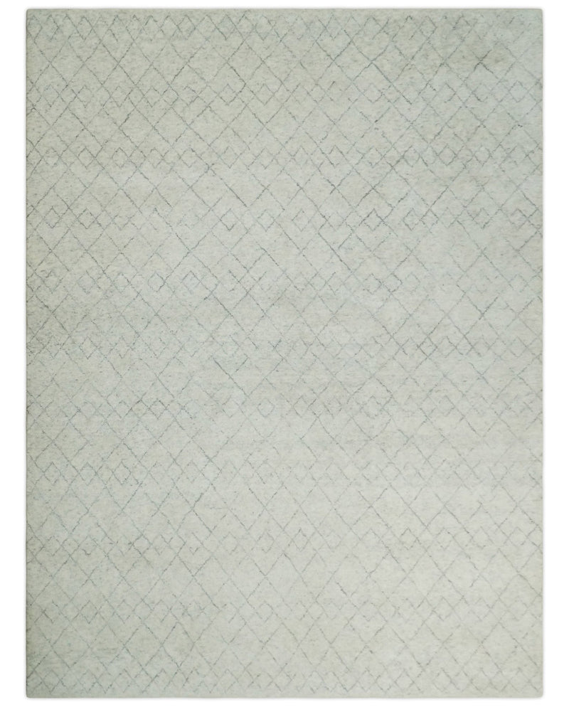 Hand Knotted Silver and Gray 9x12 Trellis Moroccan Rug Made with Fine Wool | TRDCP638912 - The Rug Decor