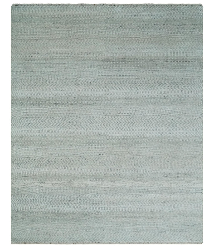 Hand Knotted Silver, Ivory and Gray 8x10 Modern Geometric Trellis Scandinavian Wool Area Rug | TRDCP945810 - The Rug Decor