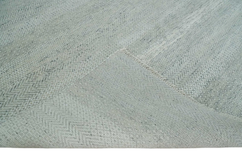 Hand Knotted Silver, Ivory and Gray 8x10 Modern Geometric Trellis Scandinavian Wool Area Rug | TRDCP945810 - The Rug Decor