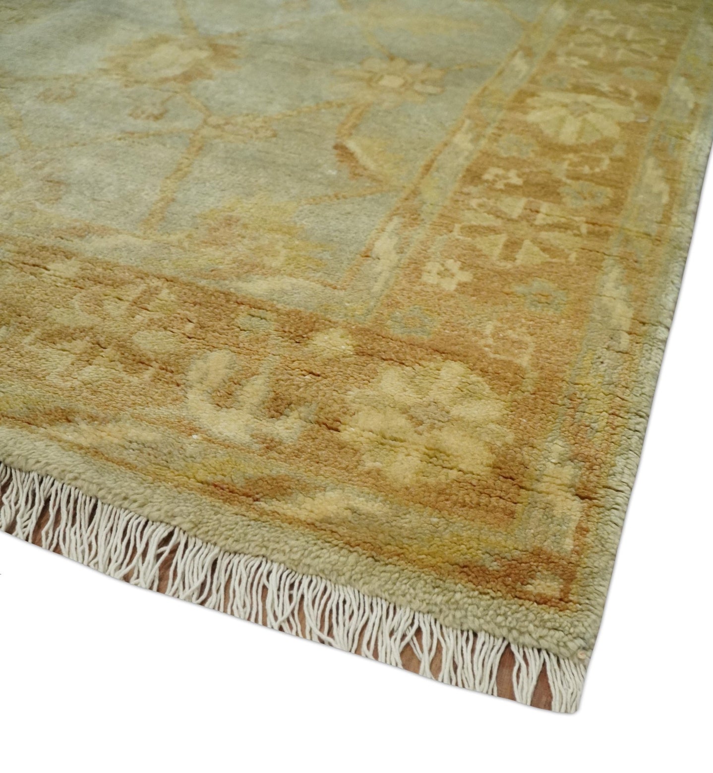 Hand Knotted Silver, Rust and Beige Modern Traditional Oushak Wool Area Rug | N33746 - The Rug Decor