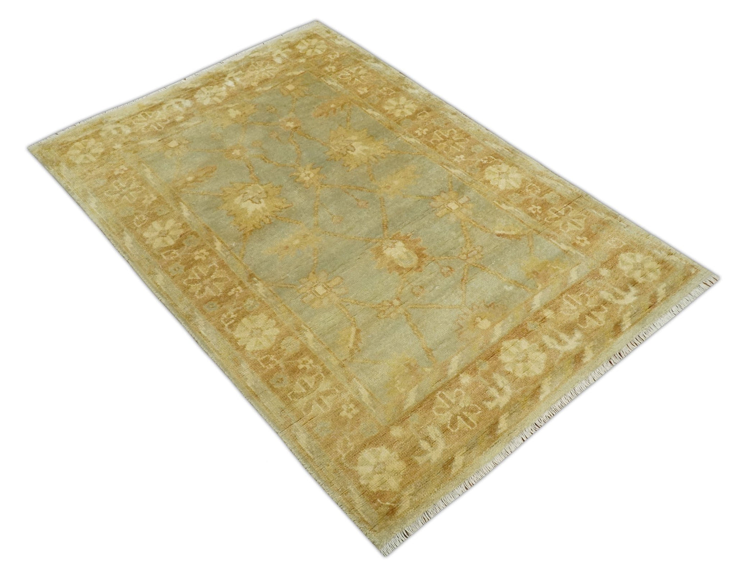 Hand Knotted Silver, Rust and Beige Modern Traditional Oushak Wool Area Rug | N33746 - The Rug Decor