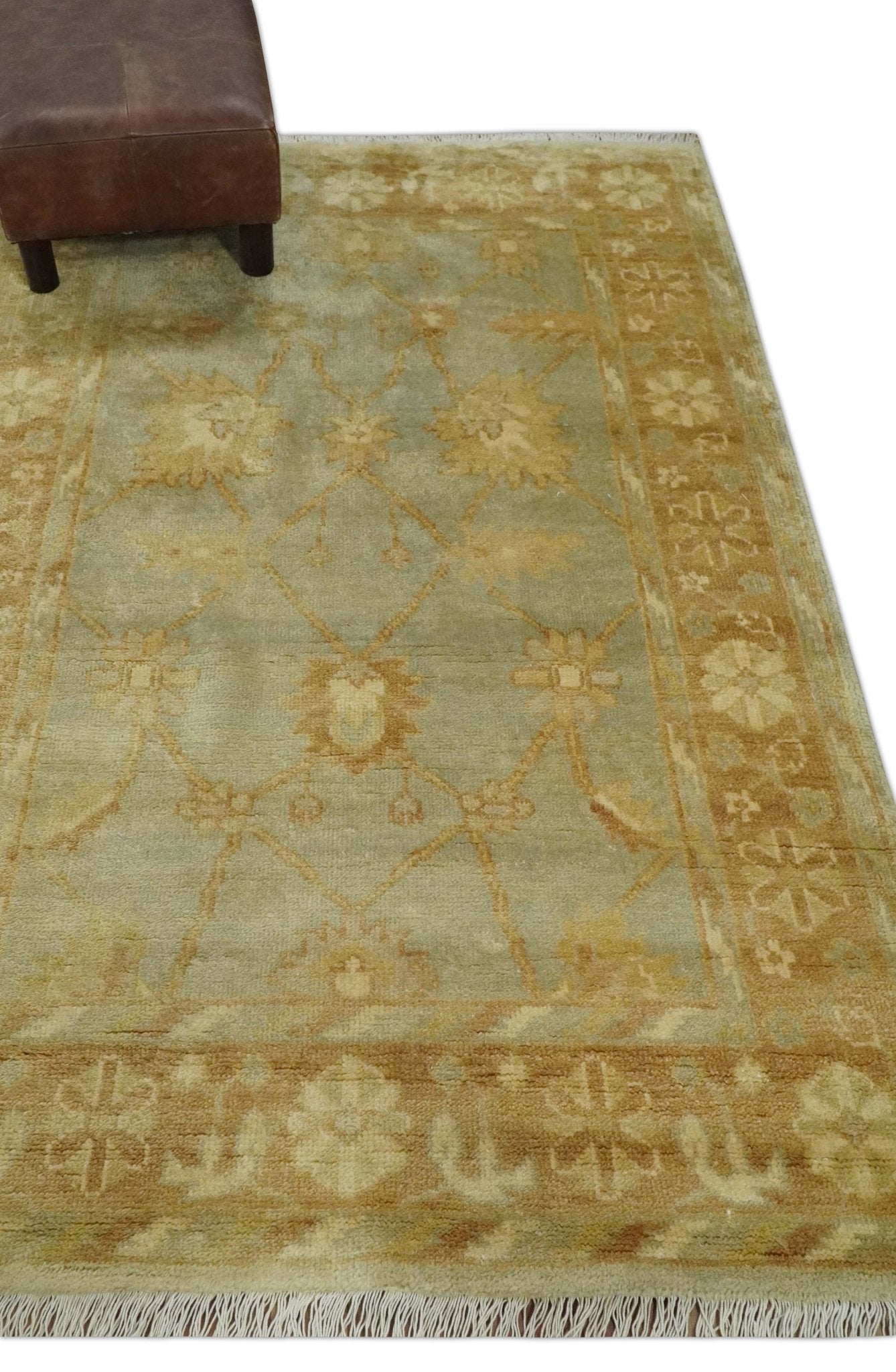 Hand Knotted Silver, Rust and Beige Modern Traditional Oushak Wool Area Rug | N33746 - The Rug Decor