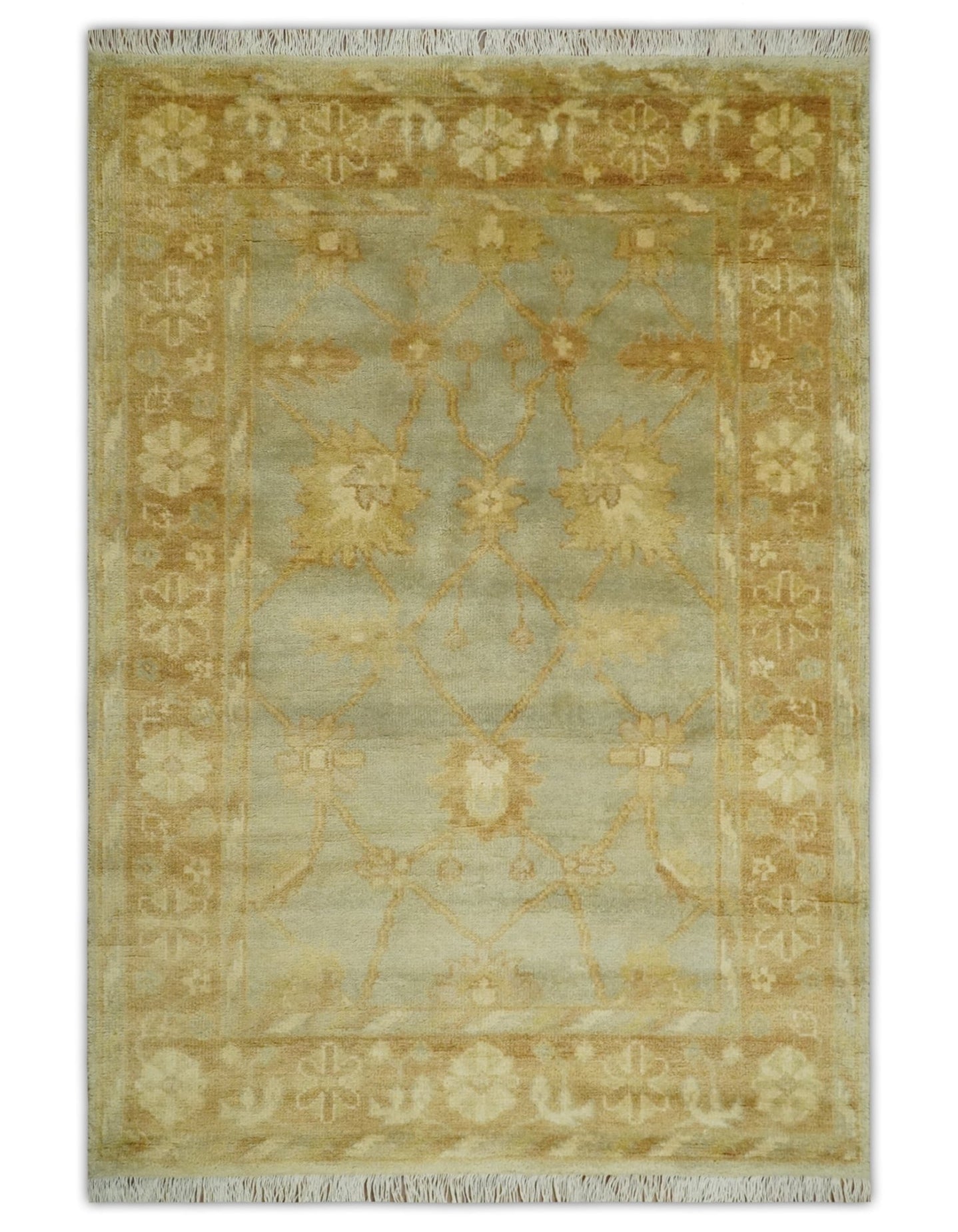 Hand Knotted Silver, Rust and Beige Modern Traditional Oushak Wool Area Rug | N33746 - The Rug Decor