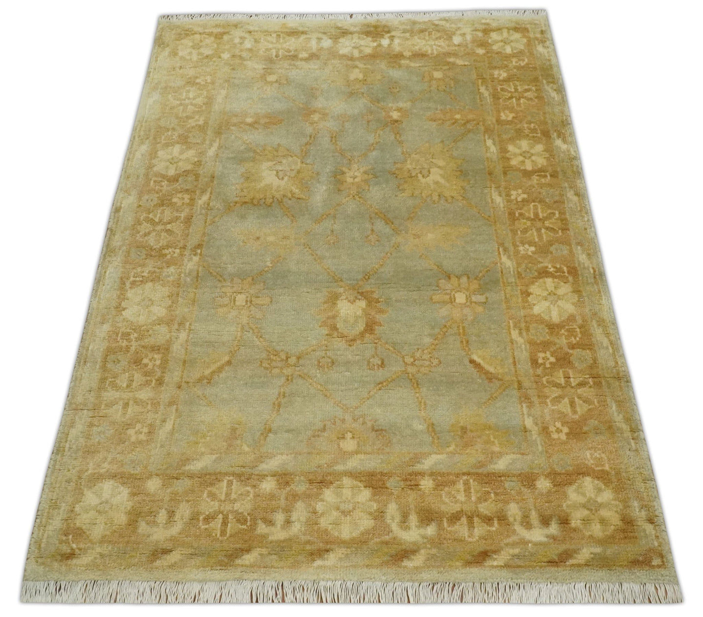 Hand Knotted Silver, Rust and Beige Modern Traditional Oushak Wool Area Rug | N33746 - The Rug Decor