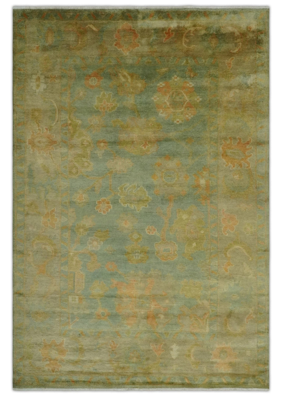 Hand Knotted Teal, Beige and Rust Vintage Style Traditional Wool Area Rug - The Rug Decor