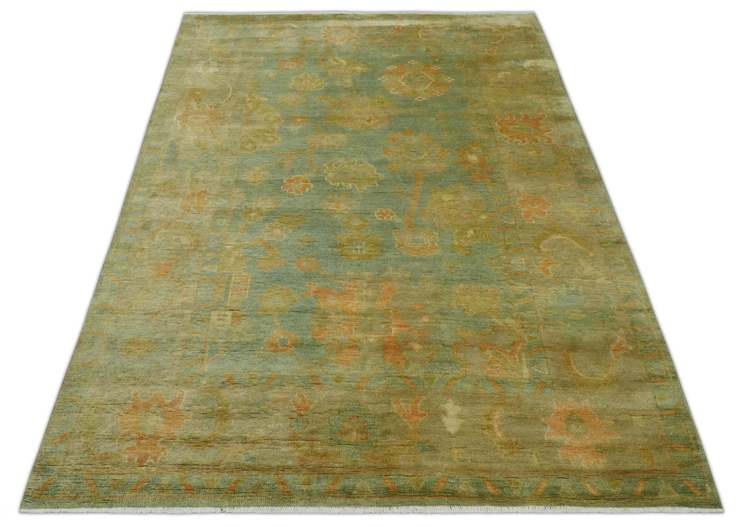 Hand Knotted Teal, Beige and Rust Vintage Style Traditional Wool Area Rug - The Rug Decor