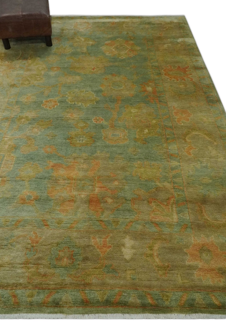 Hand Knotted Teal, Beige and Rust Vintage Style Traditional Wool Area Rug - The Rug Decor