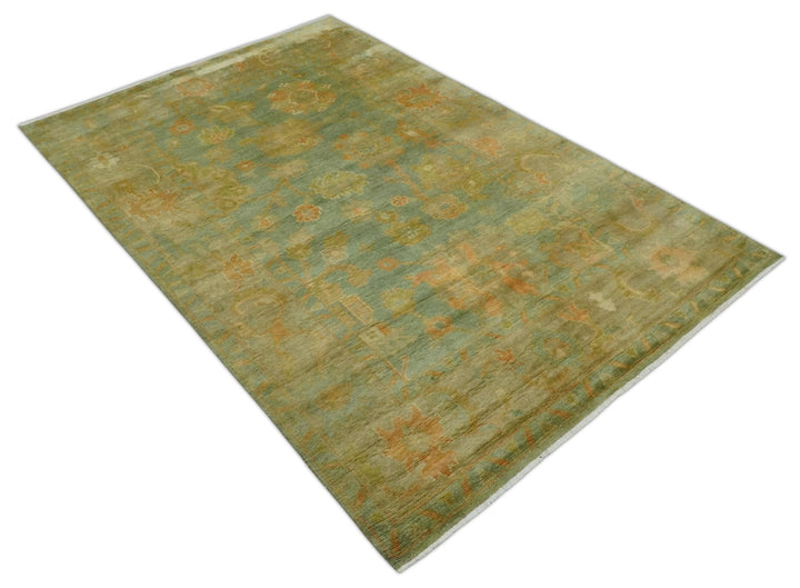 Hand Knotted Teal, Beige and Rust Vintage Style Traditional Wool Area Rug - The Rug Decor