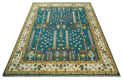 Hand Knotted Teal Blue and Ivory Tree of Life Traditional Vintage Style Wool Rug - The Rug Decor
