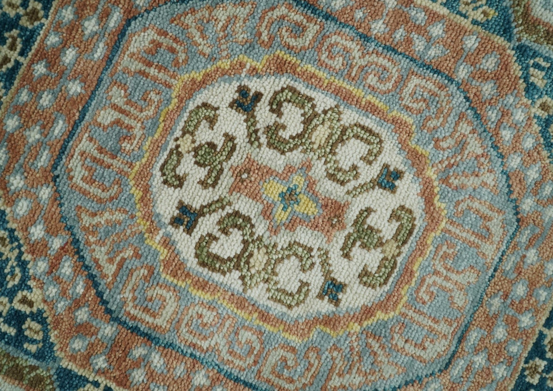 Hand Knotted traditional Kazak 8x10 Blue and Rust Traditional Armenian Rug | TRDCP134810 - The Rug Decor