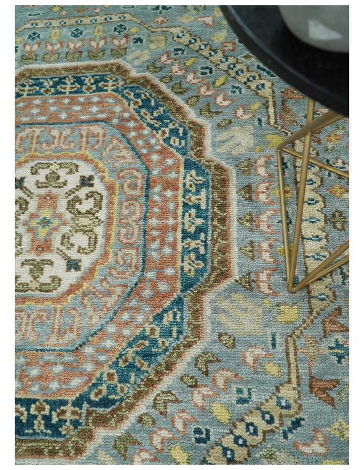 Hand Knotted traditional Kazak 8x10 Blue and Rust Traditional Armenian Rug | TRDCP134810 - The Rug Decor