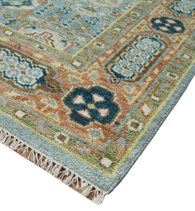 Hand Knotted traditional Kazak 8x10 Blue and Rust Traditional Armenian Rug | TRDCP134810 - The Rug Decor