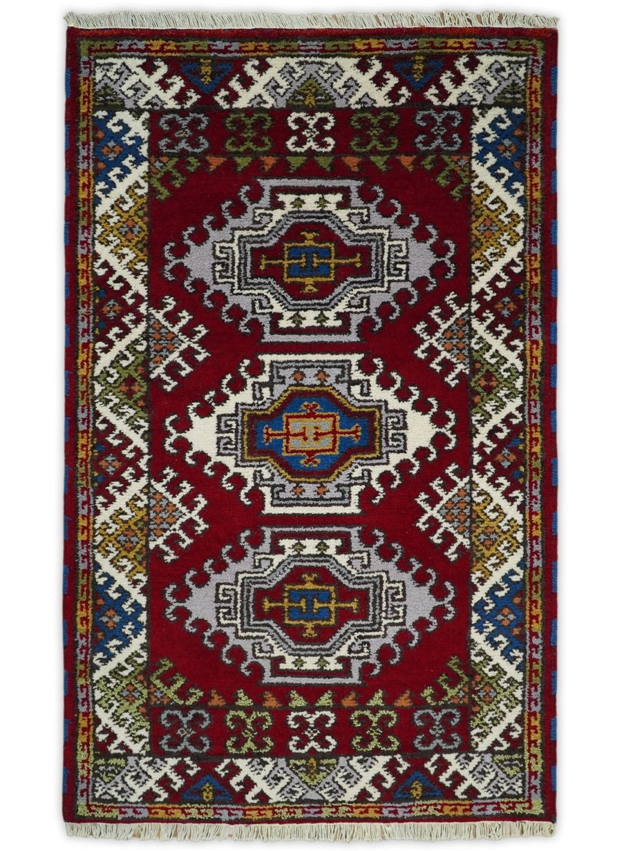 Hand Knotted traditional Kazak Red and Ivory Antique Traditional Tribal Armenian Rug | KZA3 - The Rug Decor