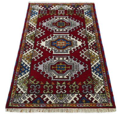 Hand Knotted traditional Kazak Red and Ivory Antique Traditional Tribal Armenian Rug | KZA3 - The Rug Decor