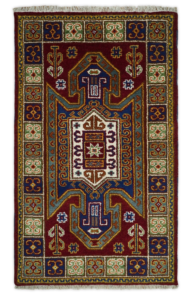 Hand Knotted traditional Kazak Rust and Blue Antique Traditional Tribal Armenian Rug | KZA2 - The Rug Decor