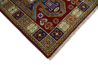 Hand Knotted traditional Kazak Rust and Blue Antique Traditional Tribal Armenian Rug | KZA2 - The Rug Decor