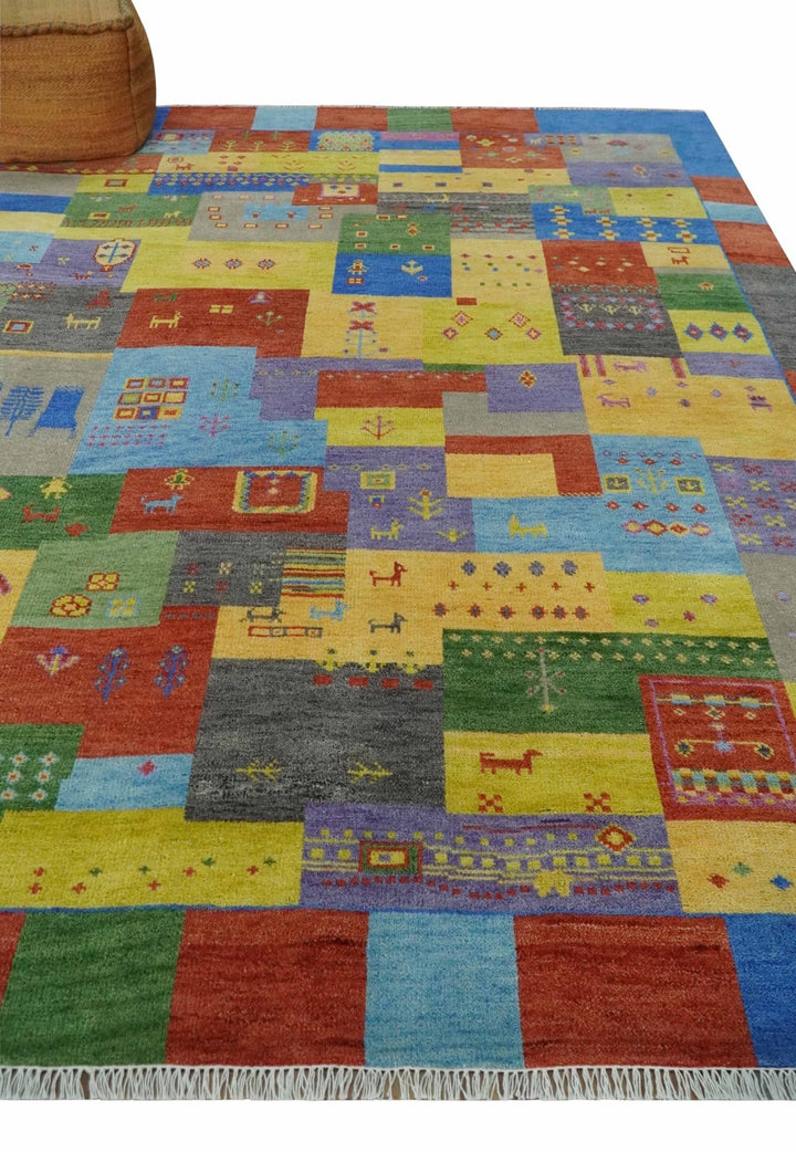 Hand knotted Traditional Multi color 8x10 Antique Tribal Style Gabbeh Design Wool Area Rug - The Rug Decor