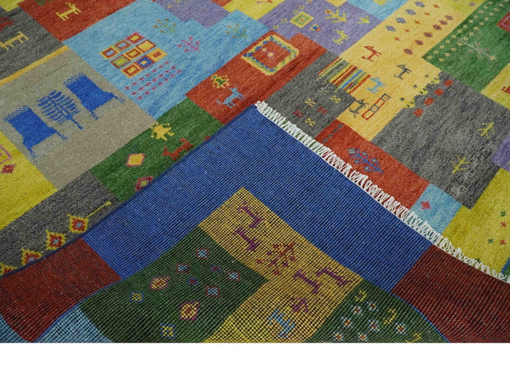 Hand knotted Traditional Multi color 8x10 Antique Tribal Style Gabbeh Design Wool Area Rug - The Rug Decor