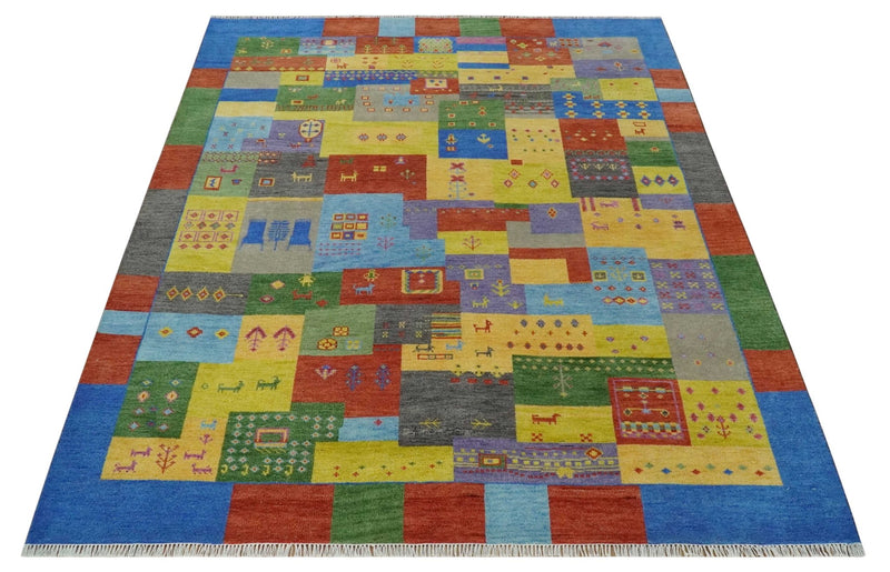 Hand knotted Traditional Multi color 8x10 Antique Tribal Style Gabbeh Design Wool Area Rug - The Rug Decor