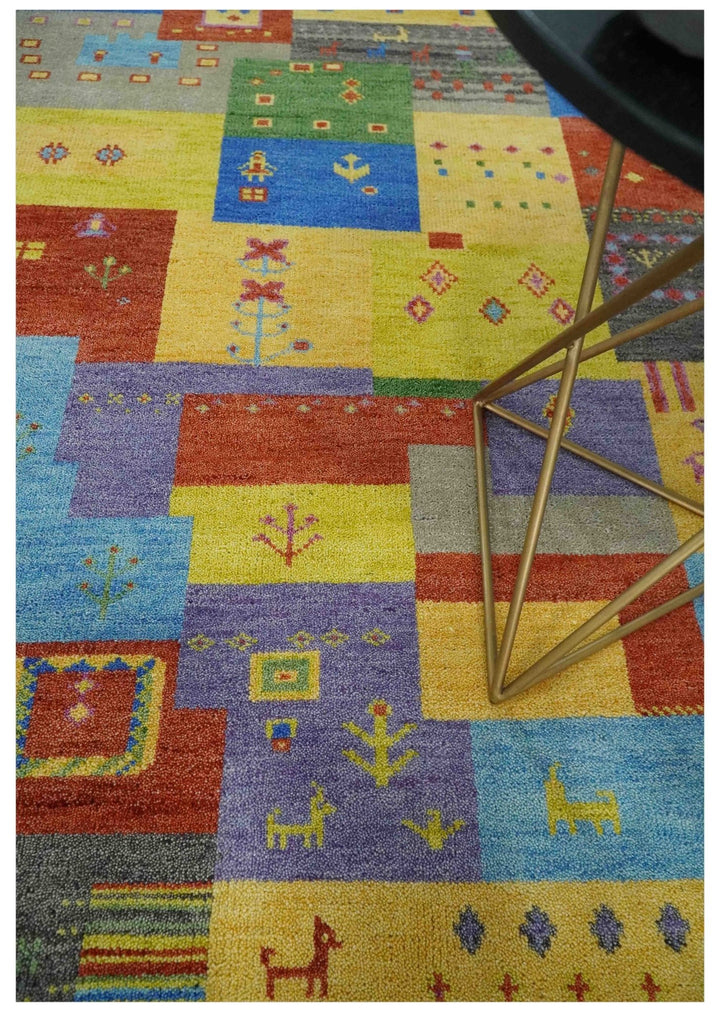 Hand knotted Traditional Multi color 8x10 Antique Tribal Style Gabbeh Design Wool Area Rug - The Rug Decor