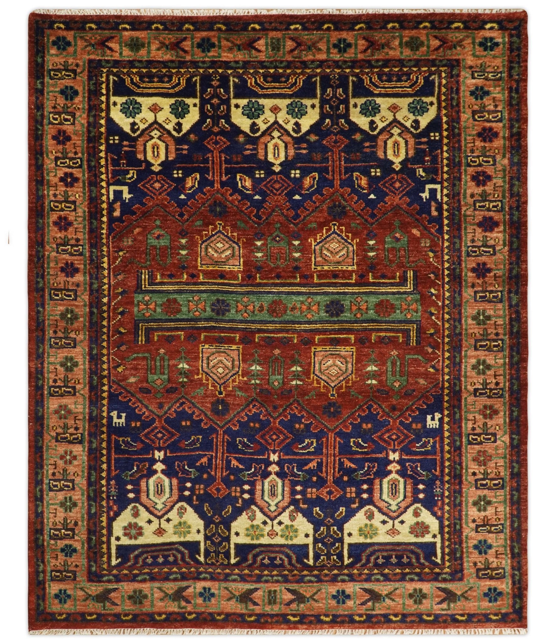 Multi Size Rust and Blue Wool Traditional Antique Vintage Area Rug ...