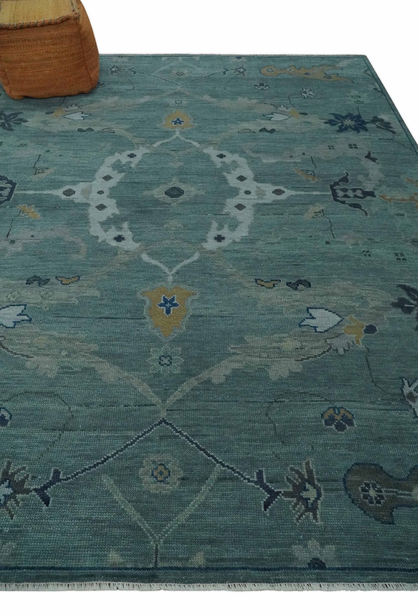 Hand Knotted Traditional Oriental Oushak Antique Style Green Wool Area Rug - The Rug Decor