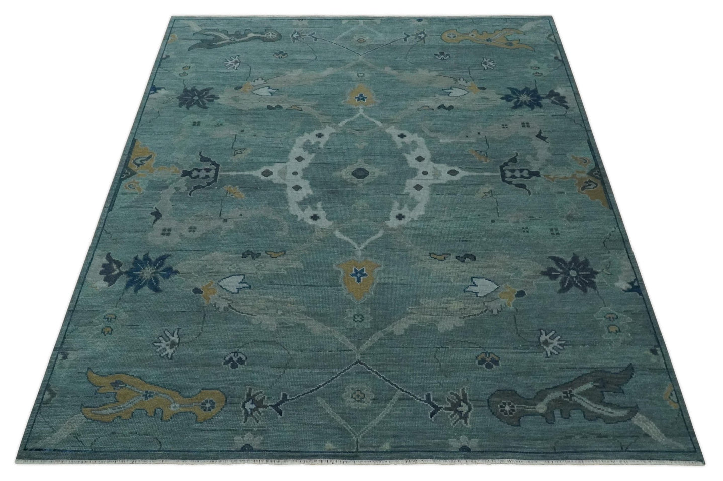 Hand Knotted Traditional Oriental Oushak Antique Style Green Wool Area Rug - The Rug Decor