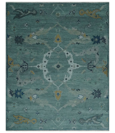 Hand Knotted Traditional Oriental Oushak Antique Style Green Wool Area Rug - The Rug Decor