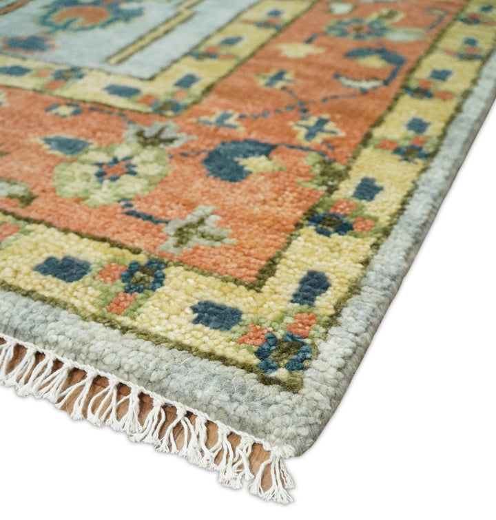 Hand Knotted Tree of Life Rust and Blue Traditional Turkish Design Wool Rug - The Rug Decor