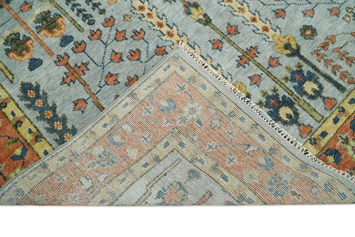 Hand Knotted Tree of Life Rust and Blue Traditional Turkish Design Wool Rug - The Rug Decor