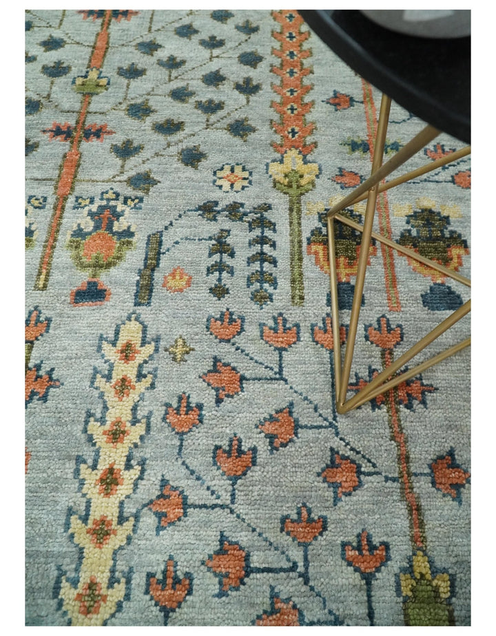 Hand Knotted Tree of Life Rust and Blue Traditional Turkish Design Wool Rug - The Rug Decor