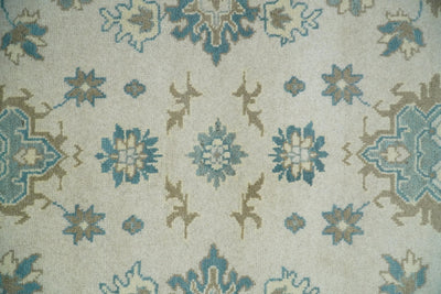 Hand Knotted Turkish Oushak 8x10 Antique Ivory and Blue Vintage Wool Area Rug | TRDCP257810 - The Rug Decor