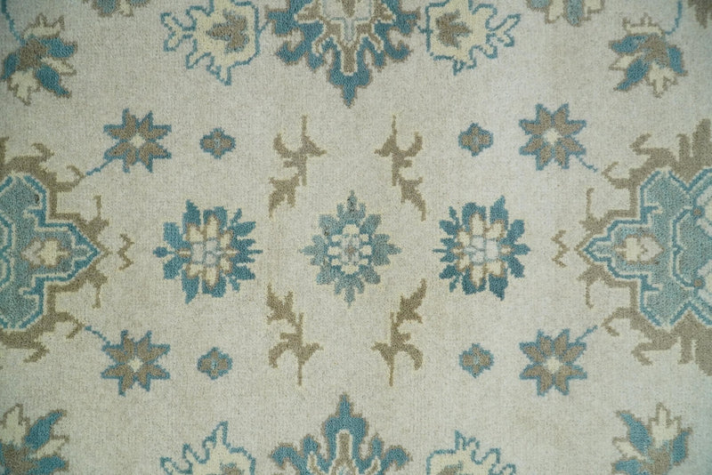 Hand Knotted Turkish Oushak 8x10 Antique Ivory and Blue Vintage Wool Area Rug | TRDCP257810 - The Rug Decor