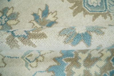 Hand Knotted Turkish Oushak 8x10 Antique Ivory and Blue Vintage Wool Area Rug | TRDCP257810 - The Rug Decor