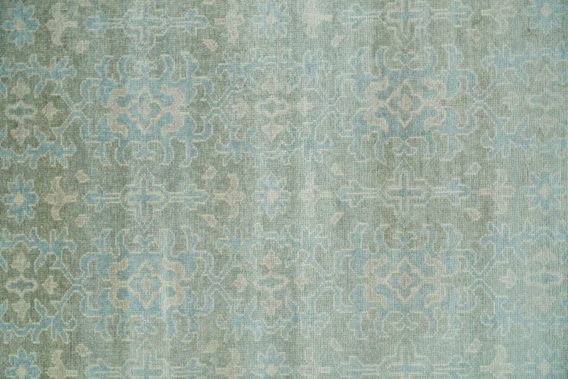 Hand knotted Turkish style muted Wool and silk blend 8x10 Blue and Green Area Rug | EMP5 - The Rug Decor
