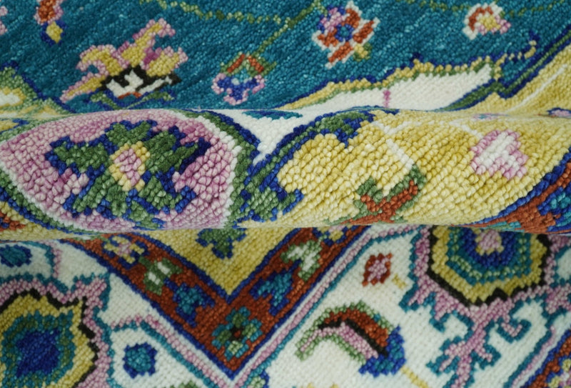 Hand Knotted White, Gold and Blue Multi Sizes Vibrant Colorful Heriz Medallion Area Rug - The Rug Decor
