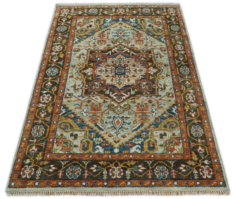 Hand Knotted Wool 6x9 Eclectic Bohemian Brown and Blue Traditional Persian Area Rug | TRDCP129C69 - The Rug Decor