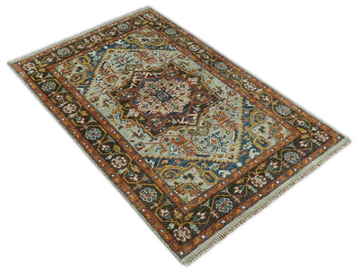 Hand Knotted Wool 6x9 Eclectic Bohemian Brown and Blue Traditional Persian Area Rug | TRDCP129C69 - The Rug Decor