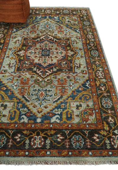 Hand Knotted Wool 6x9 Eclectic Bohemian Brown and Blue Traditional Persian Area Rug | TRDCP129C69 - The Rug Decor
